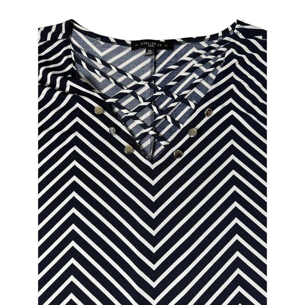 Atelier 29 Women’s Blue White Stripes Top Criss Cross Chest Straps Stretch Sz 2X